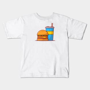 Burger And Soda Cartoon Vector Icon Illustration (8) Kids T-Shirt